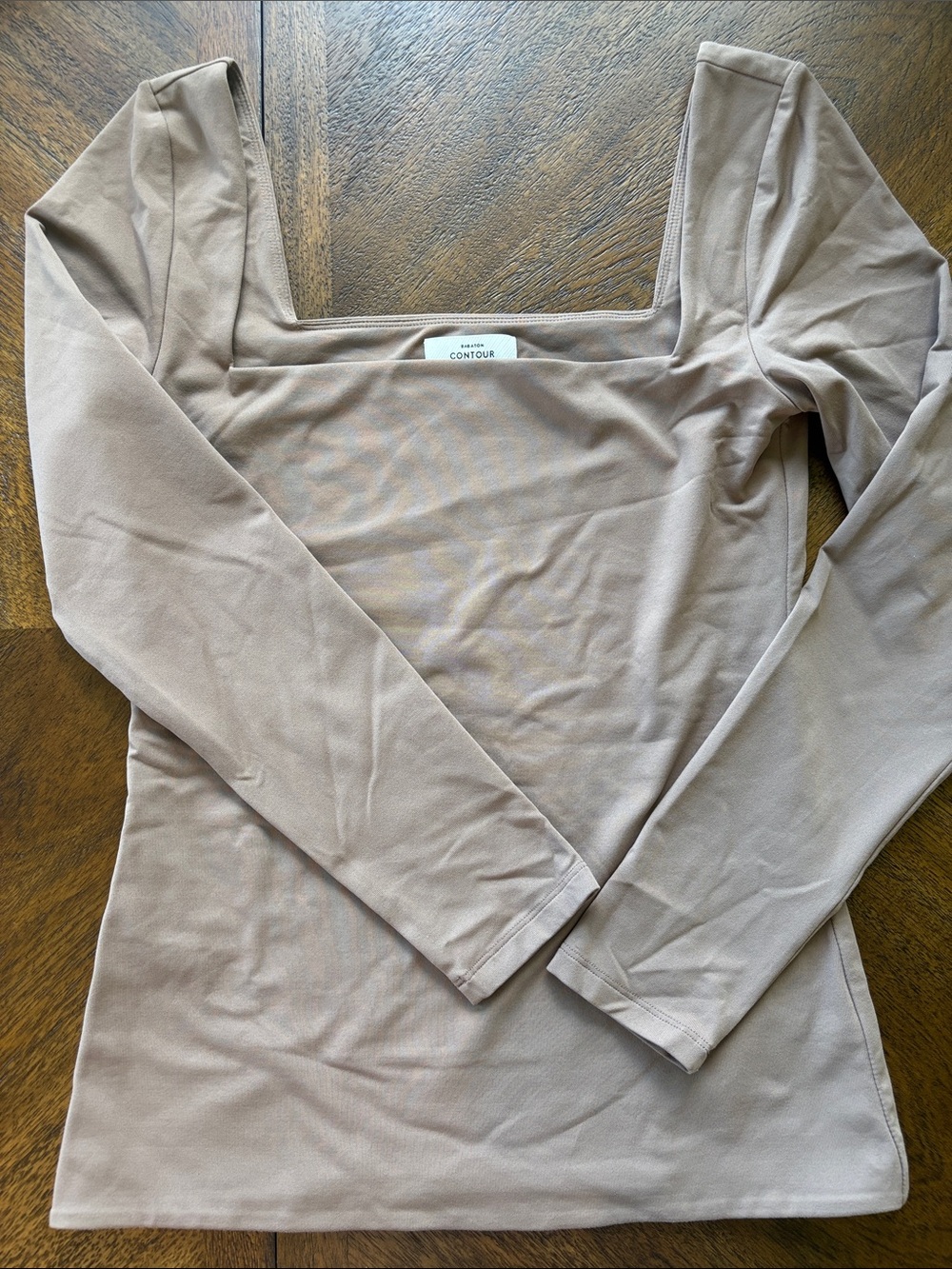 Babaton Taupe Square-Neck Long Sleeve Top